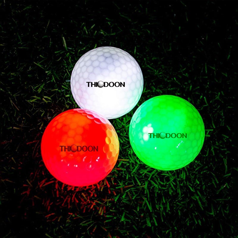 THIODOON Glow in The Dark Golf Balls, Night Golf, Indoor/Outdoor Play, Gifting, 3 Pack, Red, Green, White, 1.65 Inches - Image 1